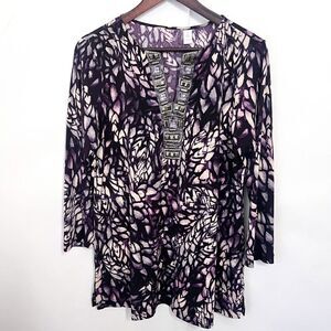 Chico's Women's Blouse Stretch Printed Size 2 (L) Jeweled Rhinestones Purple